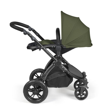 Recline position of Ickle Bubba Stomp Luxe Pushchair in Woodland green colour