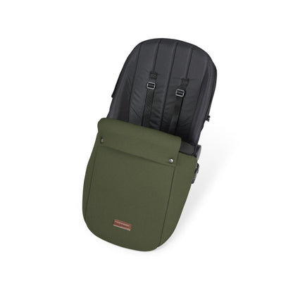Seat unit with foot warmer included in Ickle Bubba Stomp Luxe All-in-One Travel System in Woodland green colour
