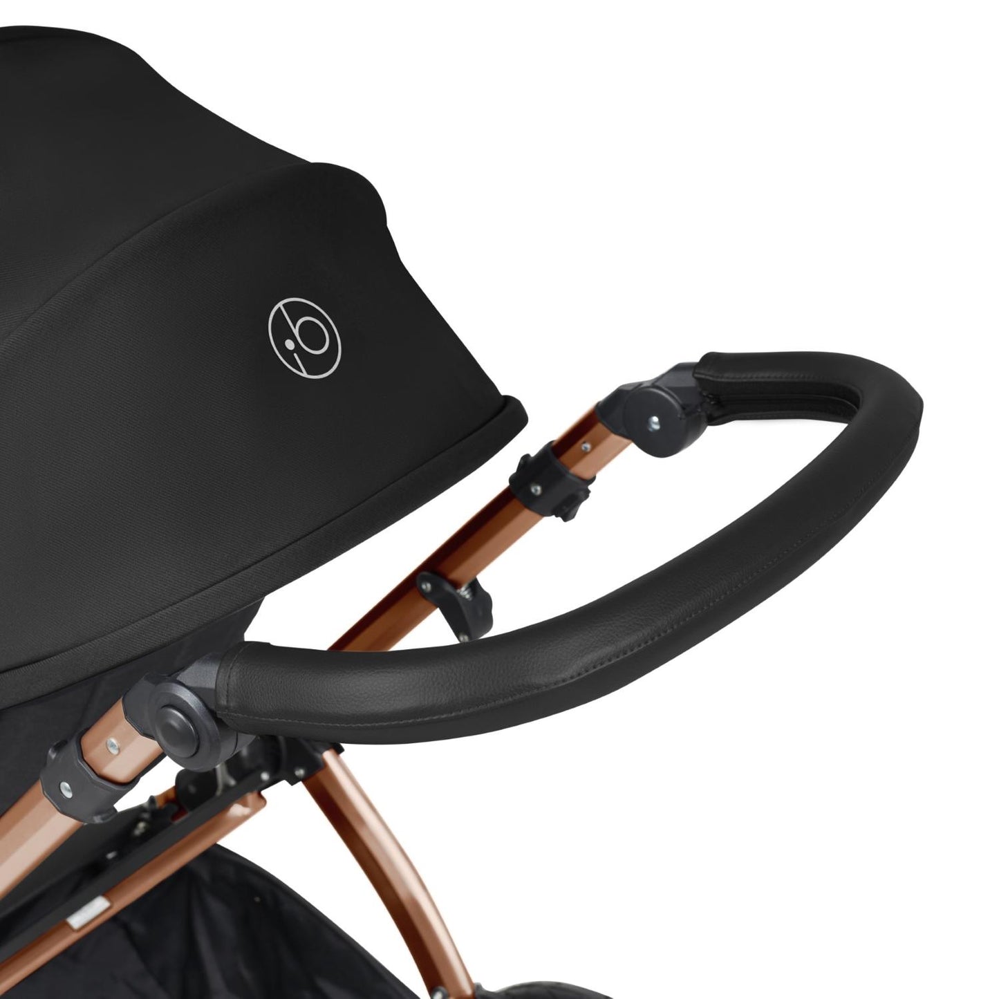 Handlebar detail of Ickle Bubba Stomp Luxe Pushchair in Midnight black colour with bronze chassis