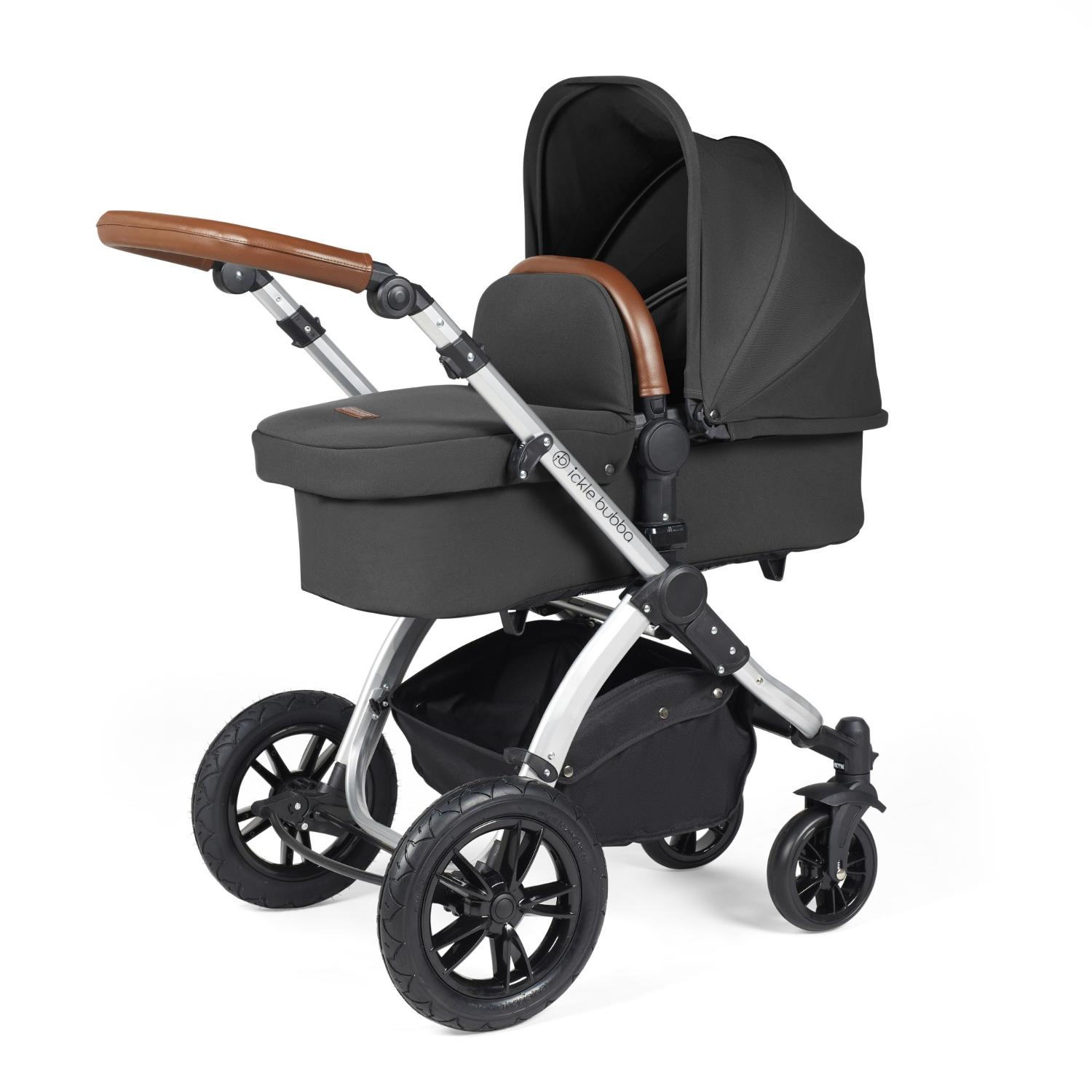 Ickle Bubba Stomp Luxe Pushchair with carrycot in Charcoal Grey colour