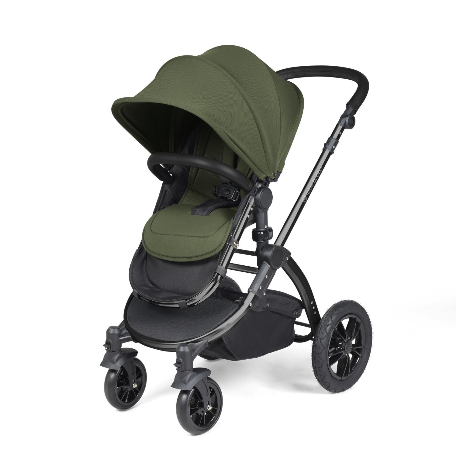 Ickle Bubba Stomp Luxe Pushchair with seat unit attached in Woodland green colour