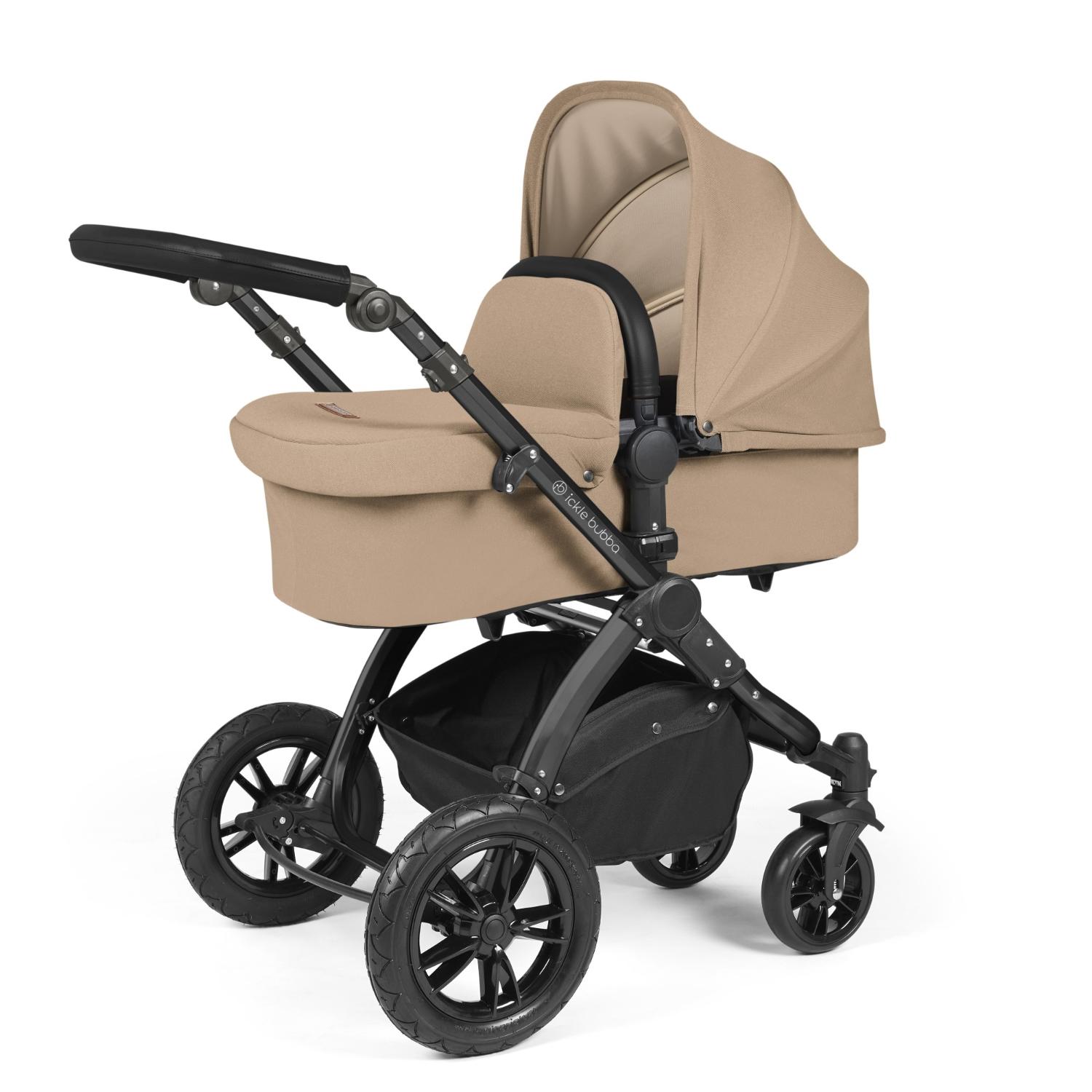 Ickle Bubba Stomp Luxe Pushchair with carrycot attached in Desert beige colour