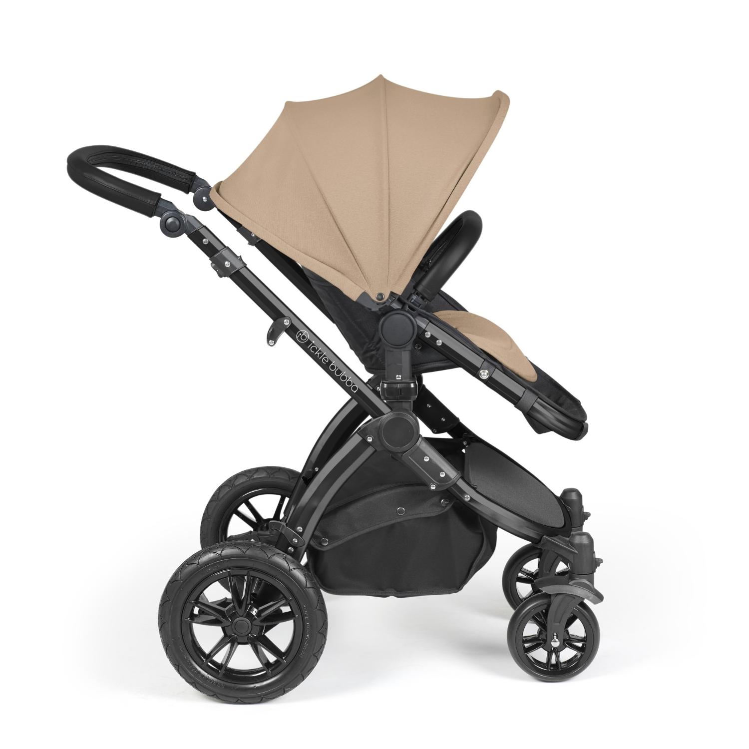 Side view of Ickle Bubba Stomp Luxe Pushchair with seat unit attached in Desert beige colour