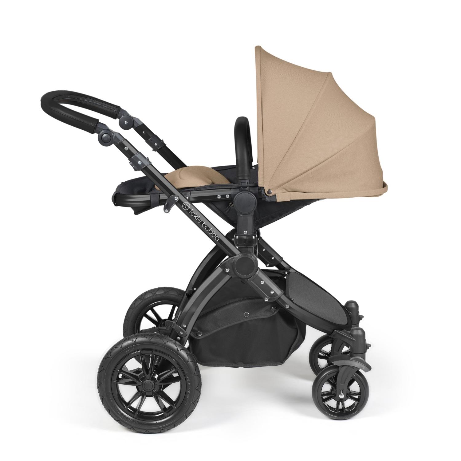 Recline position of Ickle Bubba Stomp Luxe Pushchair in Desert beige colour