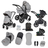 Ickle Bubba Stomp Luxe All-in-One Travel System with Stratus i-Size Car Seat and ISOFIX Base and accessories in Pearl Grey colour