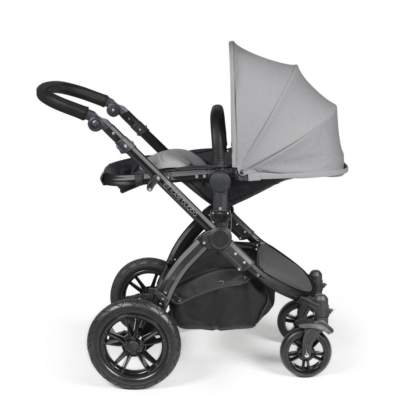 Recline position of Ickle Bubba Stomp Luxe Pushchair in Pearl Grey colour
