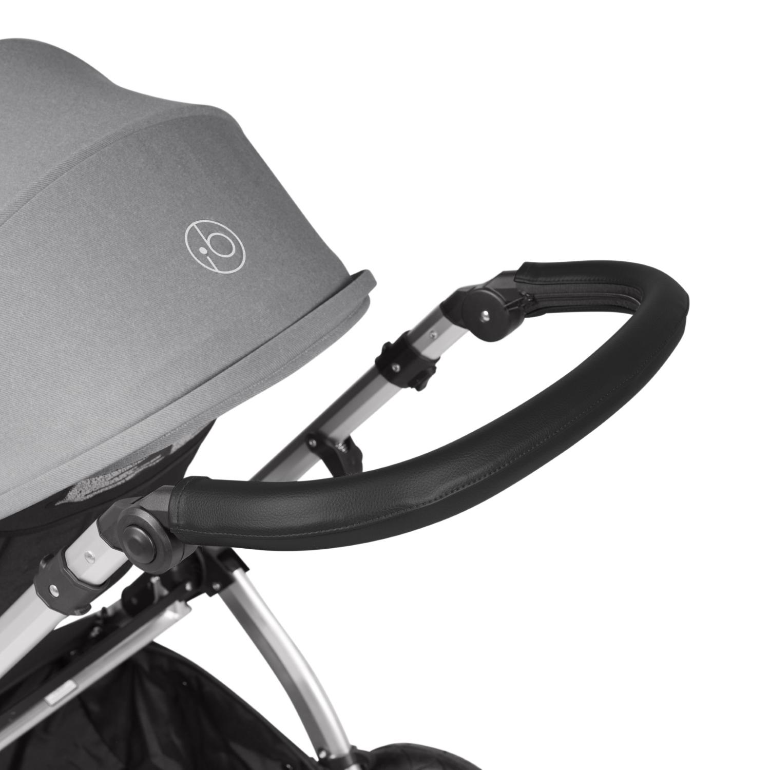 Handlebar detail of Ickle Bubba Stomp Luxe Pushchair in Pearl Grey colour with silver chassis
