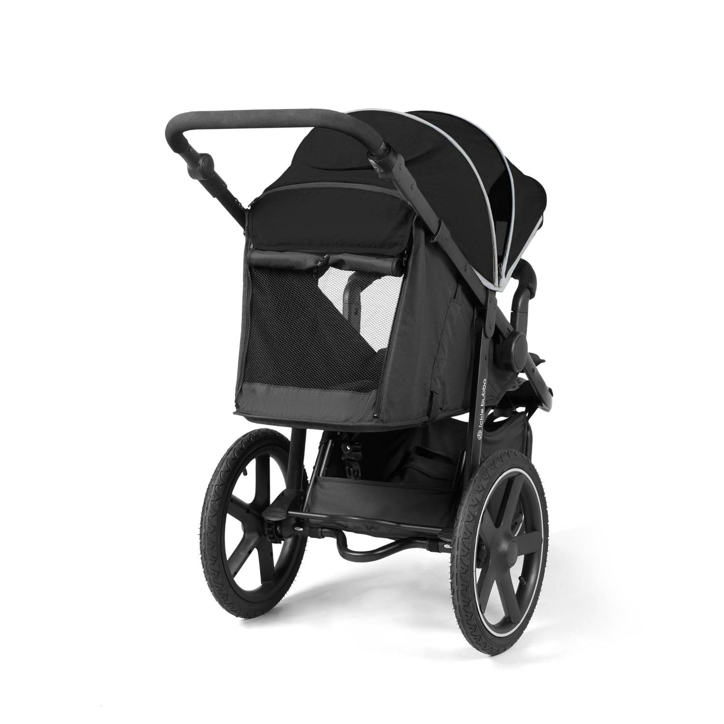Roll-up ventilated panel at the back of Ickle Bubba Venus Max Jogger Stroller in Black colour