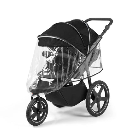 Ickle Bubba Venus Max Jogger Stroller in Black colour with rain cover attached