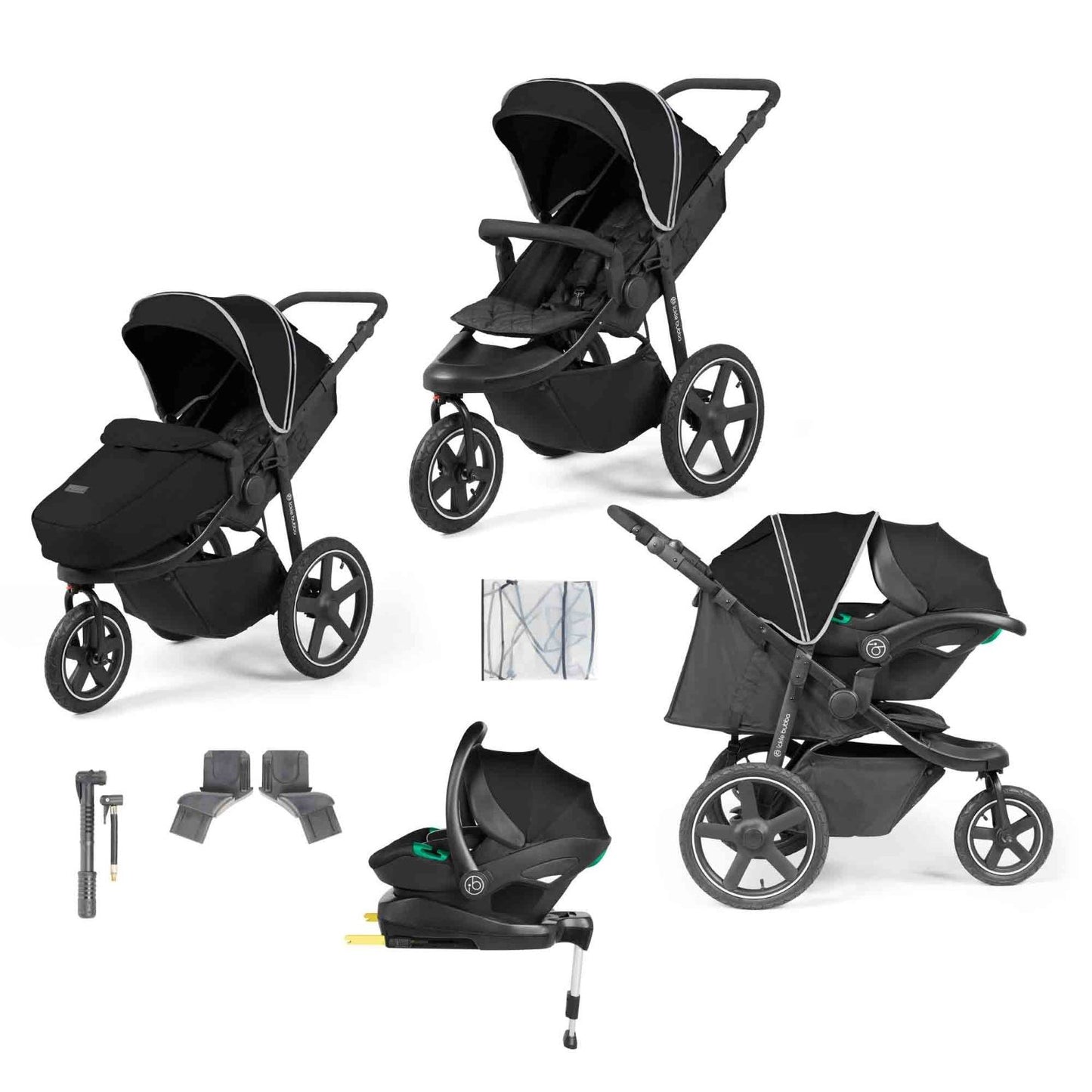 Ickle Bubba Venus Max Jogger Travel System with Stratus i-Size car seat and ISOFIX base in Black colour
