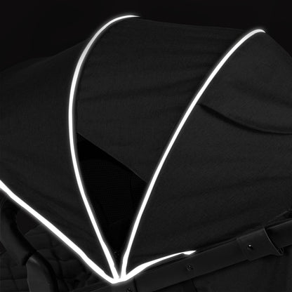 Safety reflective trims in hood of Ickle Bubba Venus Prime Jogger Stroller in Black colour