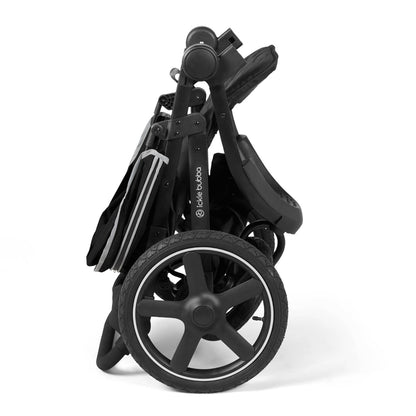 Compact and folded Ickle Bubba Venus Prime Jogger Stroller in Black colour