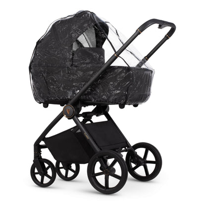 Venicci Claro Pram in Noir black colour with the included clear rain cover