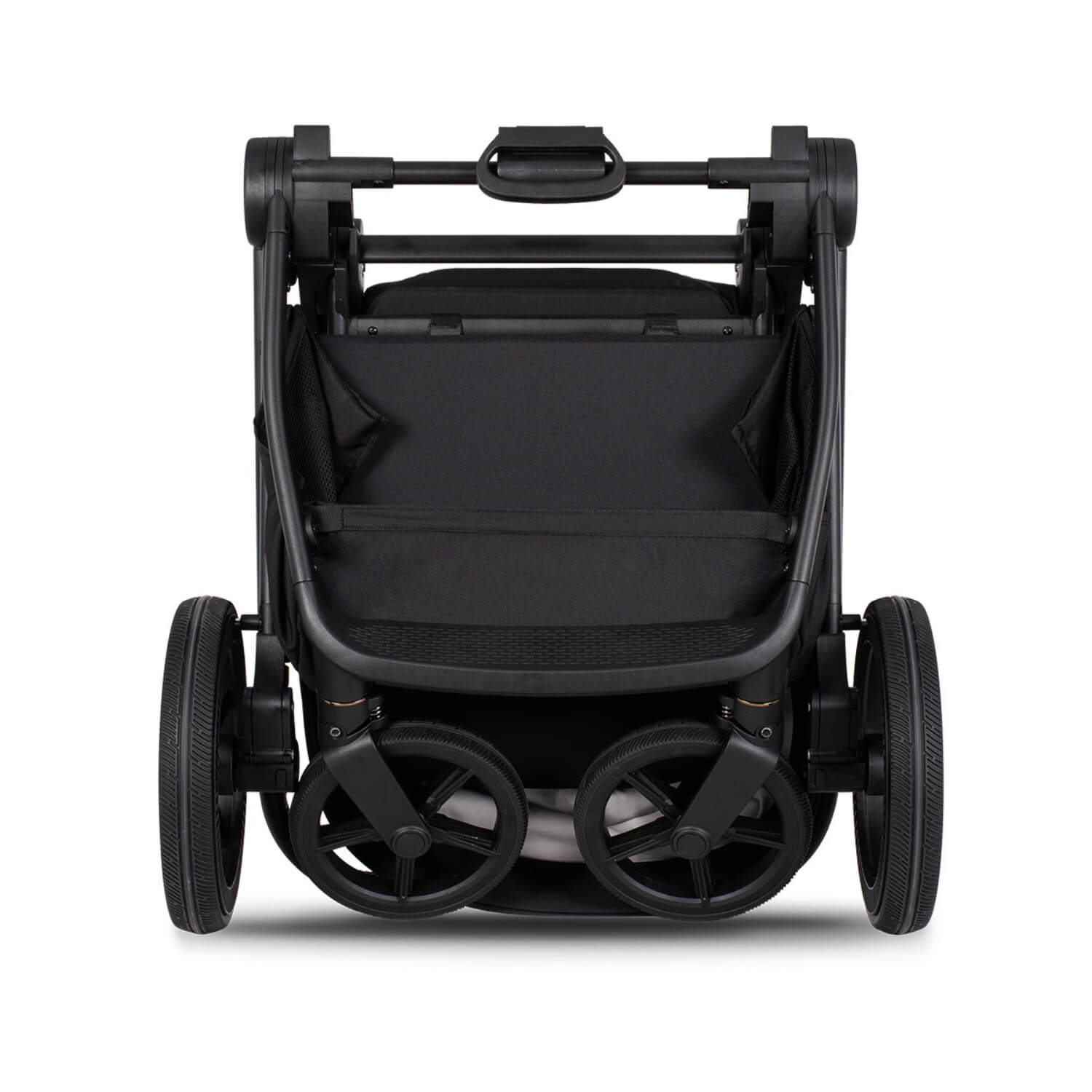 Front view of folded Venicci Claro pushchair seat in Noir black colour