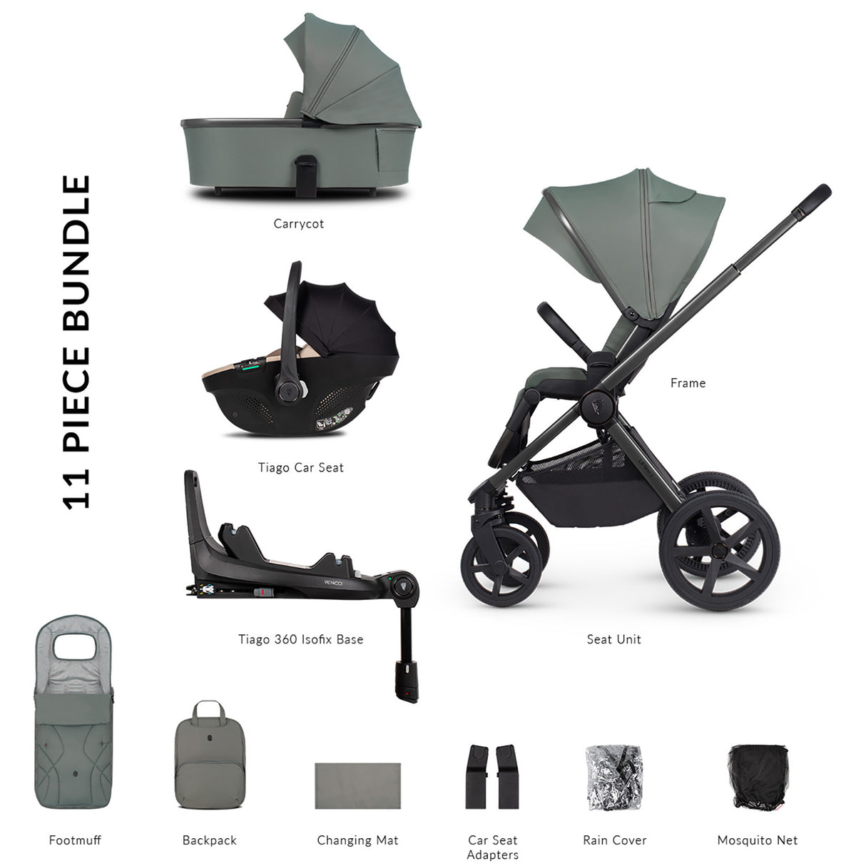 Venicci Upline 2 (3-in-1 Travel System with Tiago Car Seat + 360° Base)