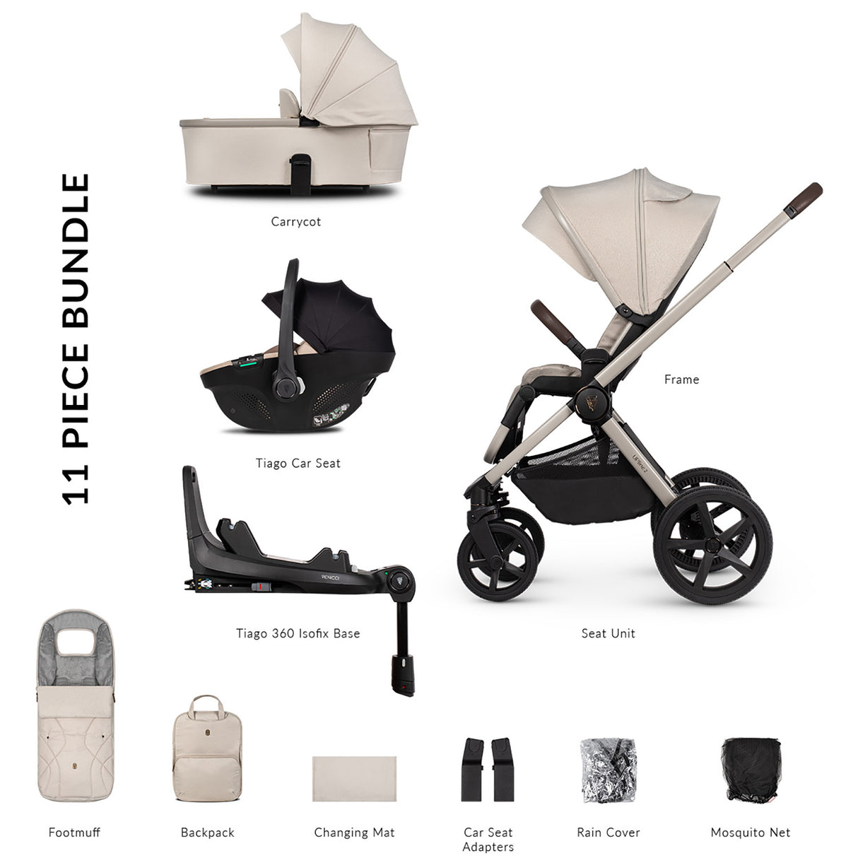 Venicci Upline 2 (3-in-1 Travel System with Tiago Car Seat + 360° Base)