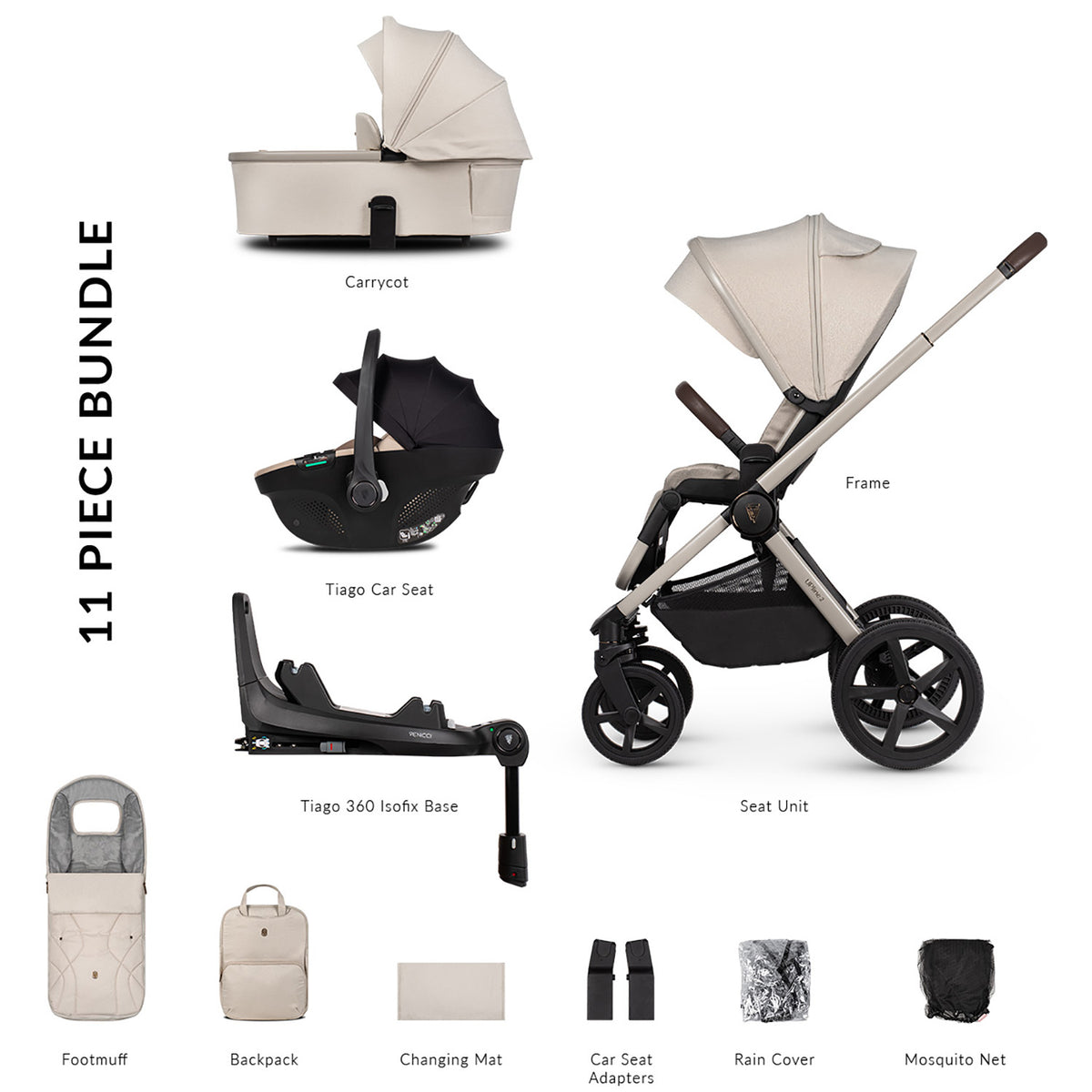 Venicci Upline 2 in 11-piece complete travel system bundle