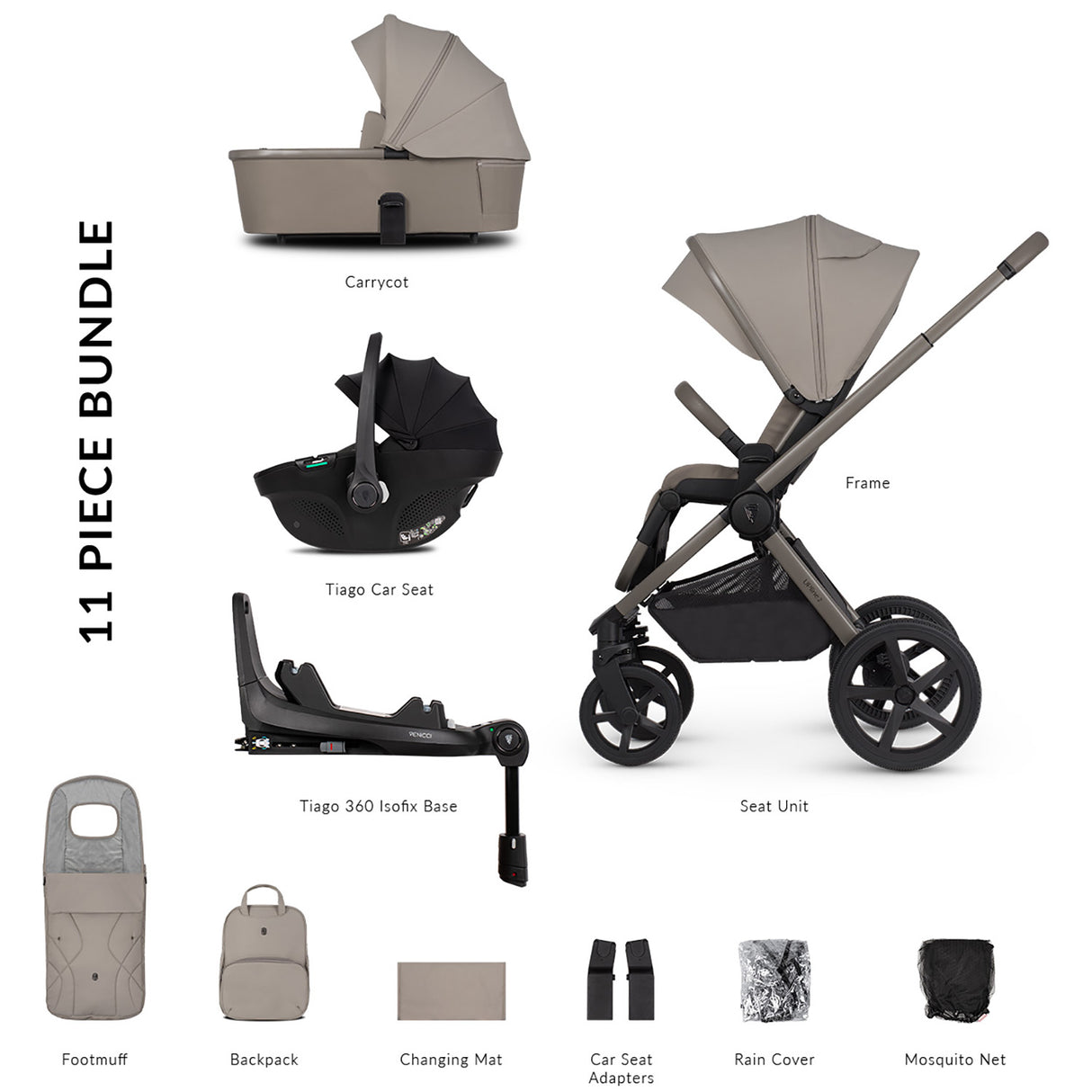 Venicci Upline 2 (3-in-1 Travel System with Tiago Car Seat + 360° Base)