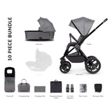 10-piece bundle of Venicci Upline 2-in-1 Pram in Slate Grey colour